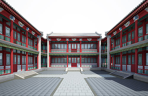 桥头镇北京四合院设计古建筑鸟瞰图展示
