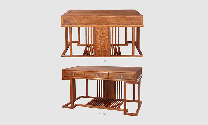 桥头镇 别墅中式家居书房装修实木书桌效果图